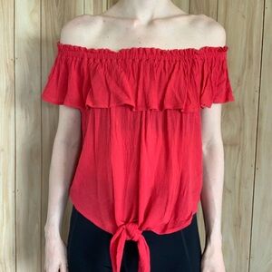 Off-Shoulder Crepe Ruffle Tank